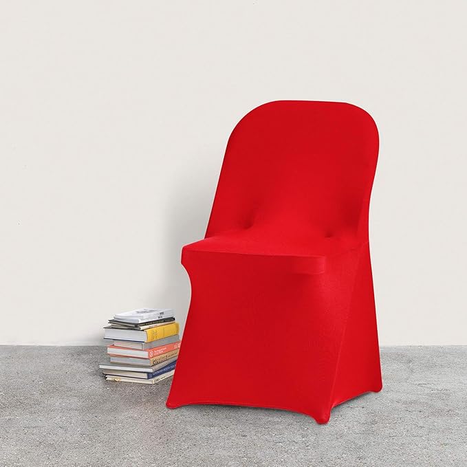 Peomeise Stretch Spandex Folding Chair Cover for Wedding Party Dining Banquet Event (Red,12pcs)