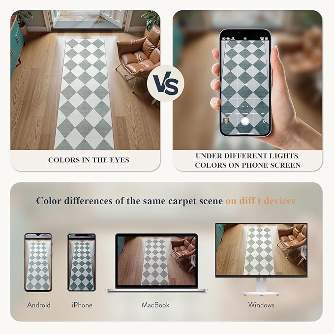 Beeiva Checkered Print Indoor Door Mats for Entryway, 2x3 Washable Bathroom Rug Non Slip Soft Small Rug for Bedroom Ultra Thin, Moroccan Trellis Carpet for Laundry Kicthen Decor (Green/White)