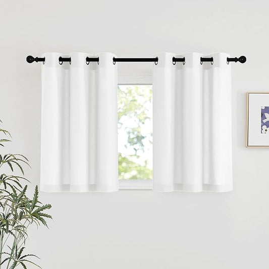 NICETOWN Linen 36 inch Curtains for Kitchen Window, Grommet Thick Flax Linen White Small Window Treatments Privacy Assured with Light Filtering for Cafe/Kids Room, W42 x L36, 2 Panels