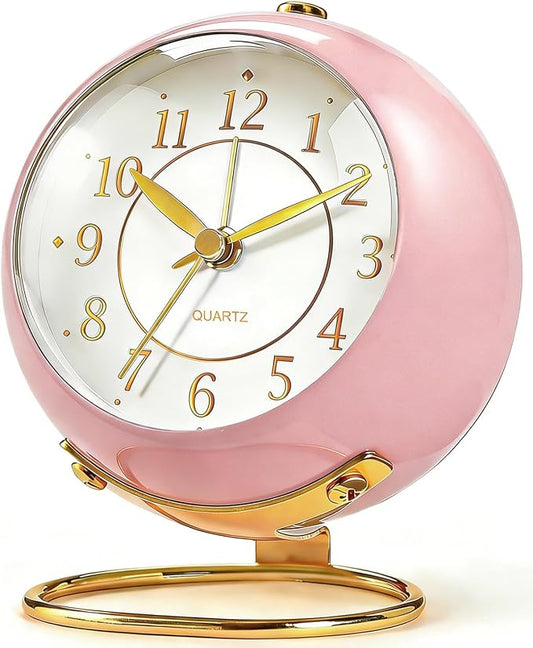 Analog Alarm Clock, Small Retro Desk Clock with Night Light, Backlight Cute Simple Design, Silent Non-Ticking, Battery Powered, for Bedroom,Travel,Kitchen,Bedside Desktop Decor by Unknown