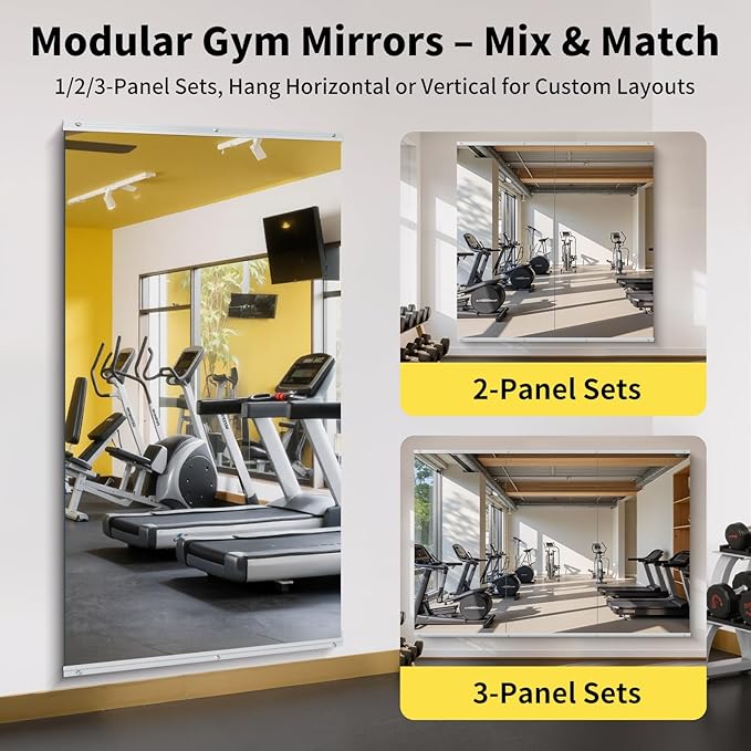 Home Gym Mirror - 80x40 Inch, 1PCS Frameless Tempered Glass Full Body Mirror for Wall Mount - Ideal for Yoga, Workout, Bedroom, Dance Studio (Silver)