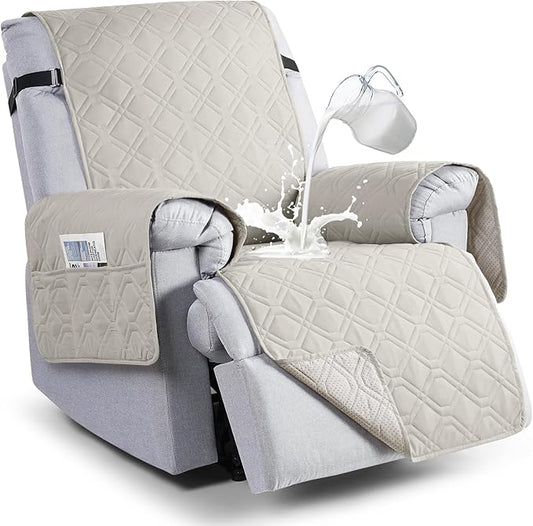 VANSOFY 100% Waterproof Recliner Chair Covers, Recliner Cover Non-Slip Dog Chair Cover Furniture Protector Washable Slipcover with Pocket, Elastic Straps for Pets, Dogs(Beige, 23.6")