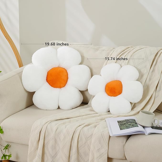 CANGHI White Pink Flower Pillow 15.74 inch Flower Shaped Throw Pillows Daisy Plush Pillow Floor Pillows Seat Cushion Cute Aesthetic Decorative Throw Pillows for Bed Home Sofa Chair Couch Decor