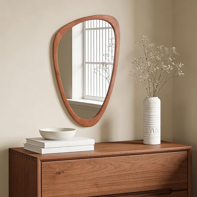 WallBeyond Asymmetrical Mirror, Irregular Wall Mirror, Wall Mirrors Decorative for Bedroom Living Room Entryway Hall, Wood Mirror for mid Century Modern Decor 30" H x 19" W