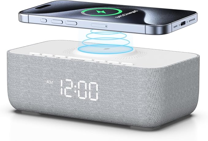 REACHER 15W Wireless Charging Alarm Clock with White Noise Machine by Reacher