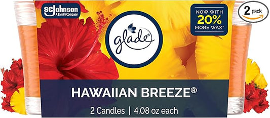 Glade 1-Wick Scented Candle Jar, Hawaiian Breeze, Air Freshener Infused with Essential Oils, 4.08 Oz, 2 Count