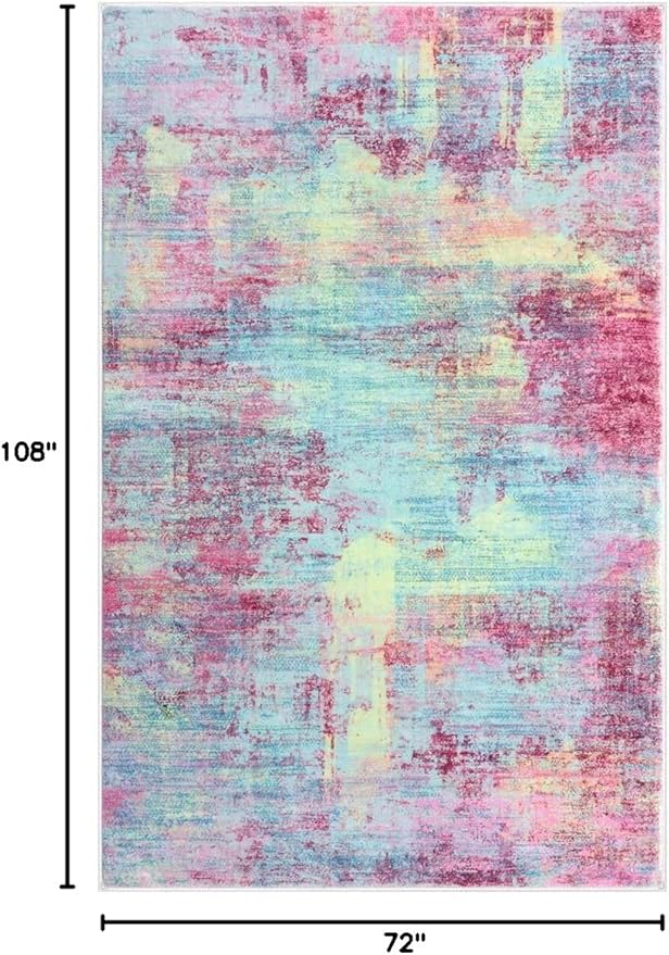 IOHOUZE Abstract Area Rugs 6x9 Ft Washable Rugs for Living Room, Non Slip Dining Room Rug, Printed Faux Wool Rugs for Bedroom, Floor Carpet for Office Nursery Playroom, Pink Teal