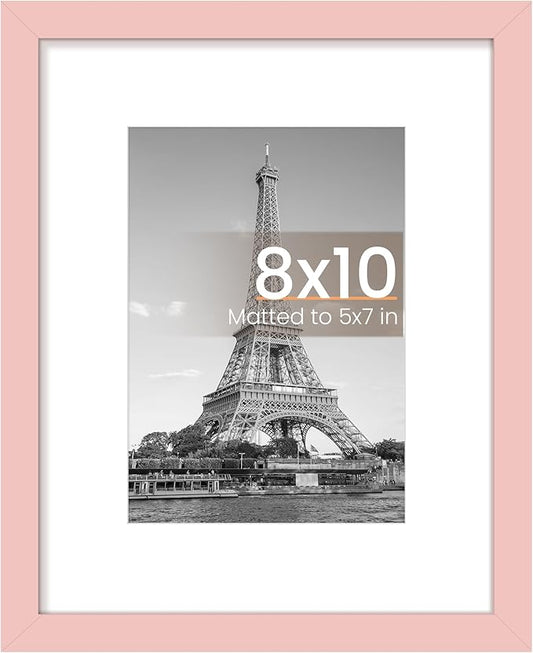 upsimples 8x10 Picture Frame, Display Pictures 5x7 with Mat or 8 x 10 Without, Wall Hanging Photo Frames, Pink, 1 Pack