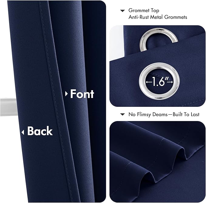 MIULEE Navy Blue Blackout Curtains for Bedroom Living Room 48 Inches Long 2 Panels, Thermal Insulated Room Darkening Drapes Grommet Noise Reducing Light Blocking Window Treatments 40x48 Inch
