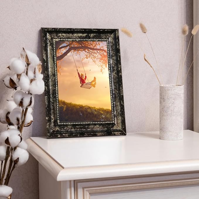 5x5 Picture Frame with Real Glass, 4 set Ornate Vintage Picture Frames for Wall or Tabletop Display, 5 x 5 photo Frame for Wall home best gift