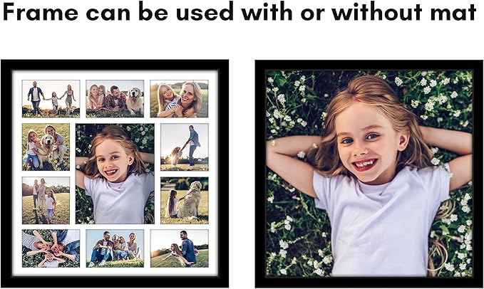Americanflat 20x20 Collage Picture Frame with Polished Plexiglass - Multi Picture Frames Fit One 8x10, Four 5x5 and Six 4x6 Photos or Use as One 20x20 Frame - Signature Collection - Black