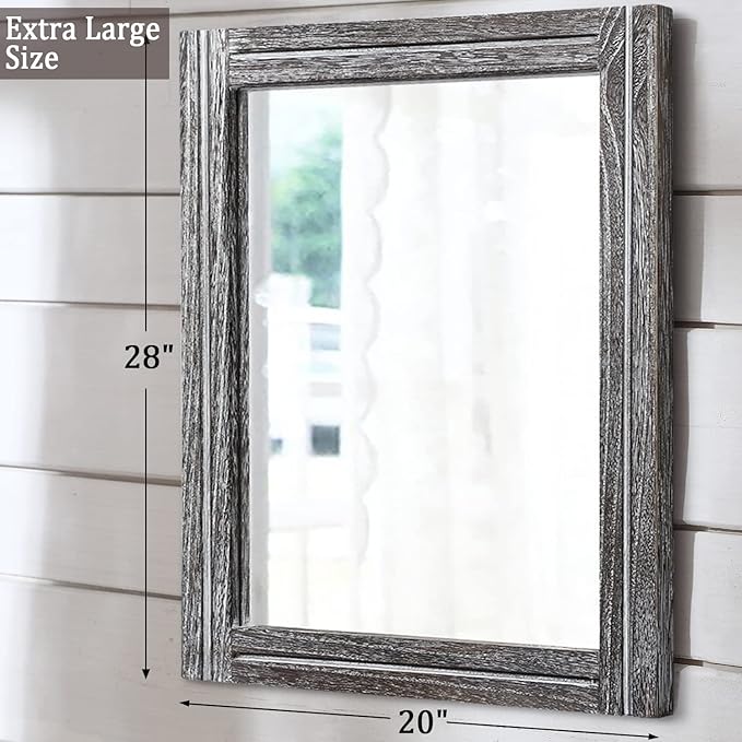 AAZZKANG Rustic Mirror Large Wood Framed Wall Mirror 70 x 50cm Rectangle Bedroom Bathroom Farmhouse Vanity Mirror