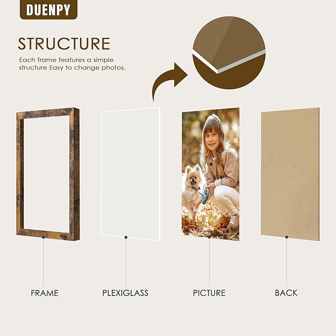 5 Folding 5x7 Picture Frame Horizontal Engineered Wood Accordion Photo Frame with Plexiglass Tabletop Bookshelf Display Brown