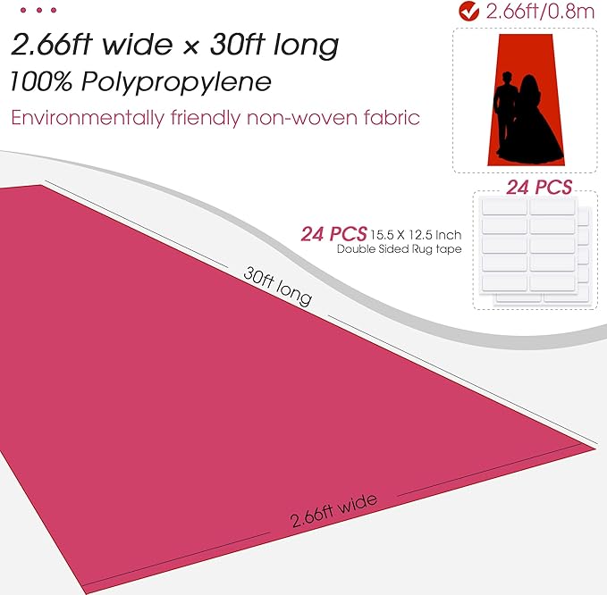 Red Carpet Runner for Party,140GSM 2.6FTx15FT Carpet Party Decorations,Red Runway Rug for Prom Felt Non-Woven Fabric,Runner for Wedding Ceremony (Pink, 2.6x30 FT)