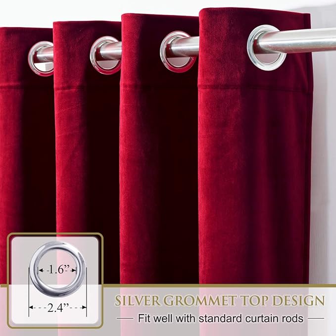 StangH 108-inch Long Velvet Curtains - Luxurious Velvet Fabric Room Darkening Draperies Decorative Large Backdrops for Home Theater/Sliding Glass Door, Red, W52 x L108 inches, 2 Panels