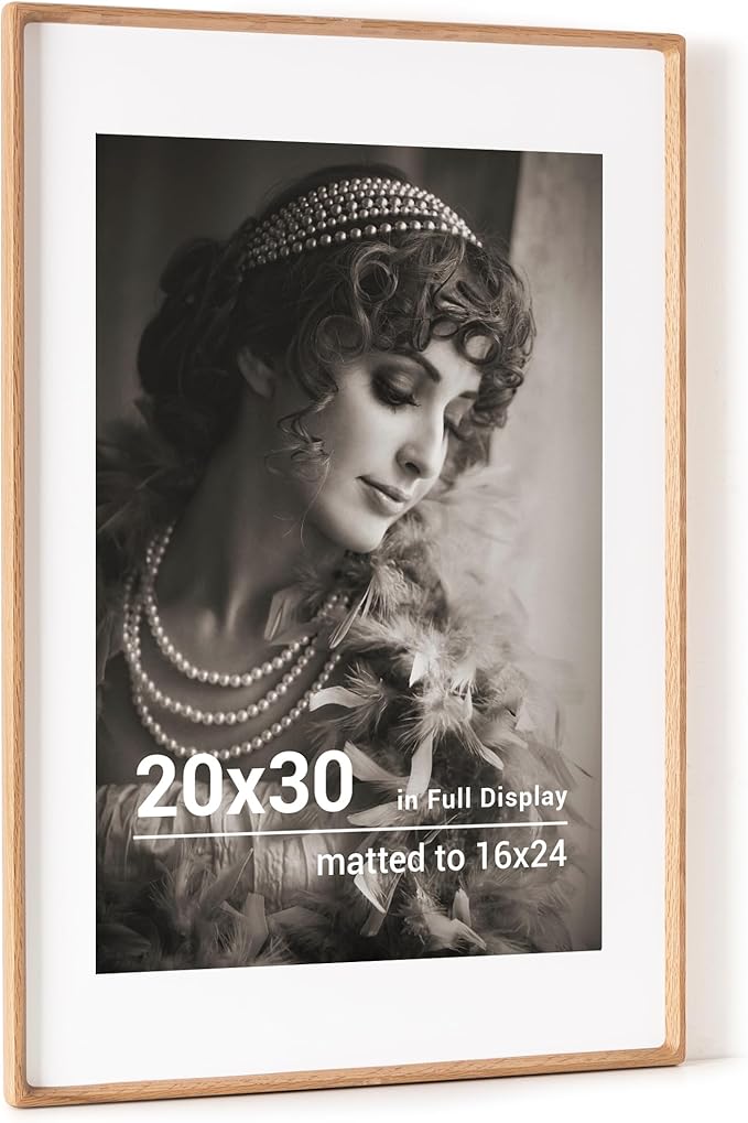 20x30 Poster Frame, USA-Sourced Oak Wood Picture Frame with HD Tempered Glass, Handcrafted Rounded Corner 20 x 30 Wooden Frames Matted to 16x24 Photos, Horizontal or Vertical Wall Display