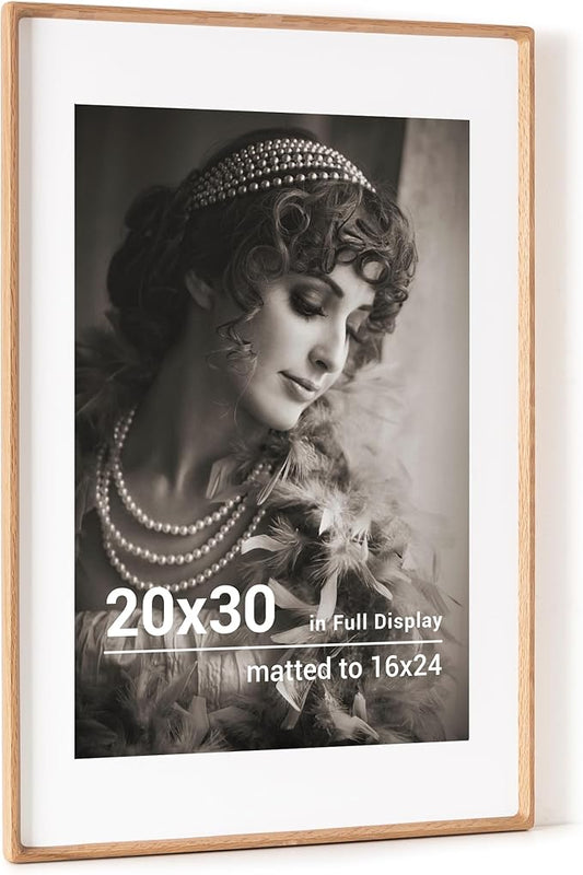 20x30 Poster Frame, USA-Sourced Oak Wood Picture Frame with HD Tempered Glass, Handcrafted Rounded Corner 20 x 30 Wooden Frames Matted to 16x24 Photos, Horizontal or Vertical Wall Display