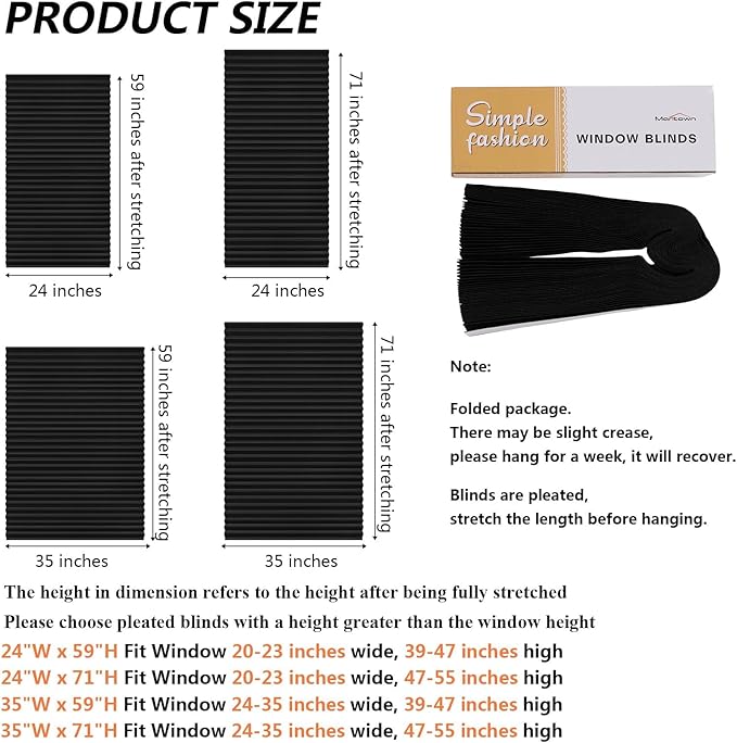 Window Blinds Cordless Blackout No Drill Cut to Size Clip On Stick On Self Adhesive Temporary Blinds Pleated Paper Blinds for Windows Doors Shades for Home Nursery Bedroom Kitchen Bathroom