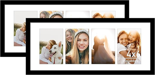 VIOLABBEY 8x20 Picture Frame 2pack, Fits Four 4x6 Photos with Mat or One 8x20 Picture without Mat for Wall, Black