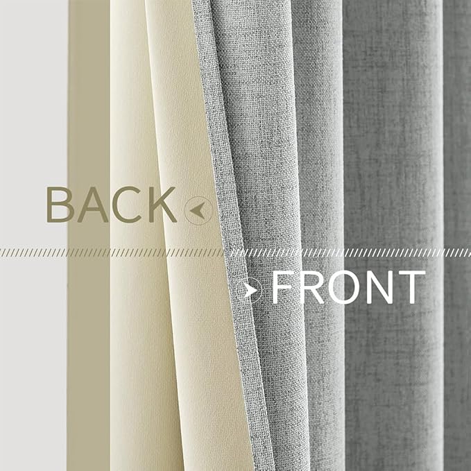 MIULEE Linen Curtains for Bedroom 100% Blackout Thermal Insulated Glacier Gray Grommet Room Darkening Curtains & Drapes for Living Room Nursery 52 x 63 Inch (2 Panels)