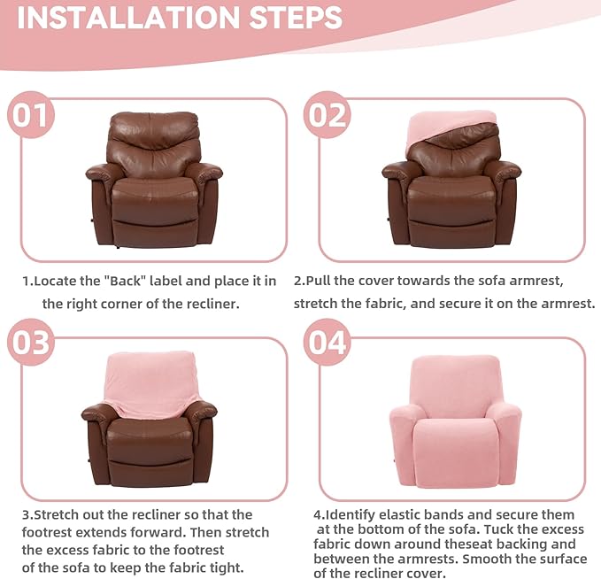 Cupuamon Recliner Chair Covers,Lazy Boy Recliner Covers Stretch Reclining Covers 1 Piece Furniture Protector with Elastic Bottom for Dog,Kids-Dusty Pink