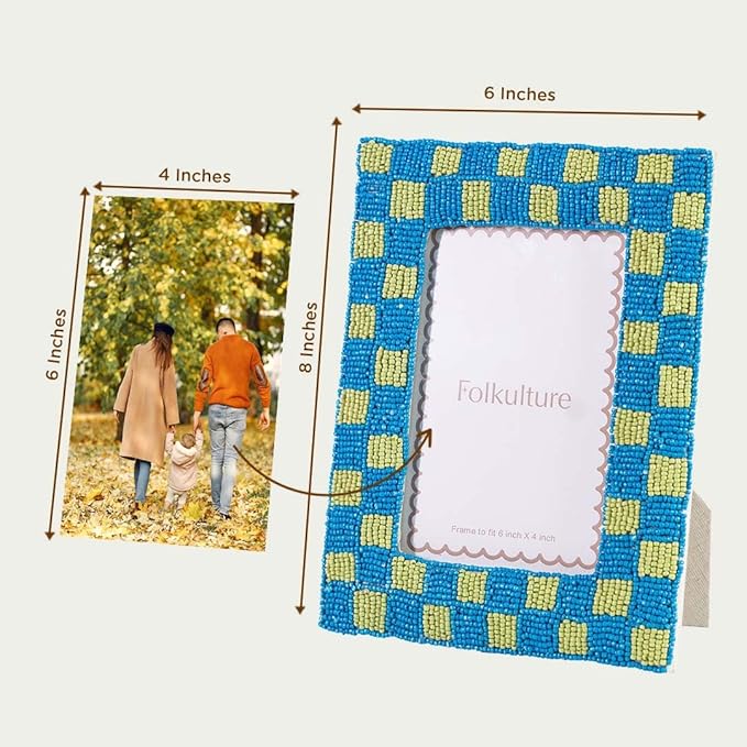 Folkulture Beaded Picture Frame for Wall or Tabletop | Candid 4x6 Aesthetic, Cute, Boho Unique Style Photo Frame with Plexiglass | Vertical & Horizontal Display | Handmade Housewarming Gifts