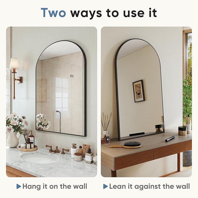 DUMOS Black Metal Arch Vanity Rounded Rectangle Bathroom Mirrors for Over Sink Wall, 24x37 Inch Large Matte Mirror, Modern Decorative for Restroom, Farmhouse