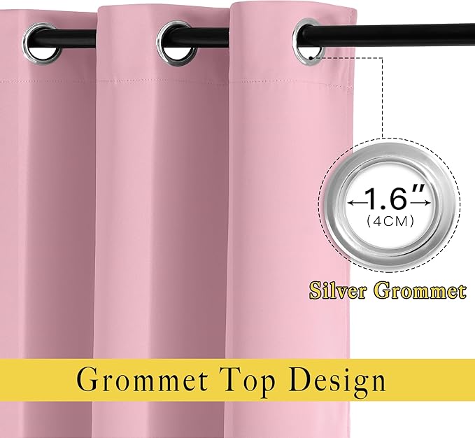 NICETOWN Bedroom Room Darkening Curtains - Triple Weave Grommet Top Thermal Insulated Solid Energy Saving Panels/Drapes for Villa/Hall, Crystal Pink, 1 Pair, 52 inches by 95 Inch