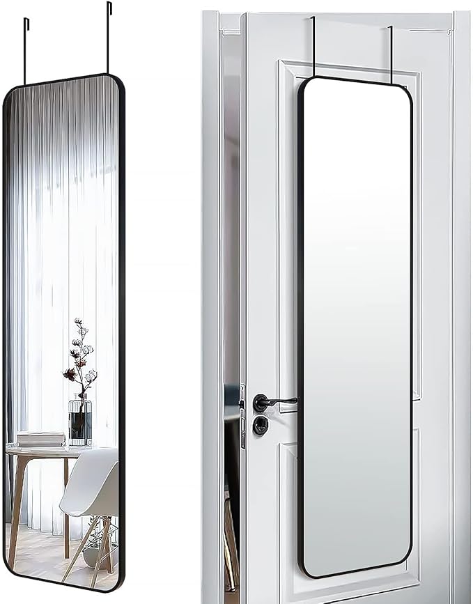 SCWF-GZ 47x14 Mirror Rectangle Full Body Length Door Hanging Wall Mounted Metal Aluminum Alloy Frame Dressing Make-up Mirrors for Entryway Bedroom Bathroom Living Room 47 14 inch Black