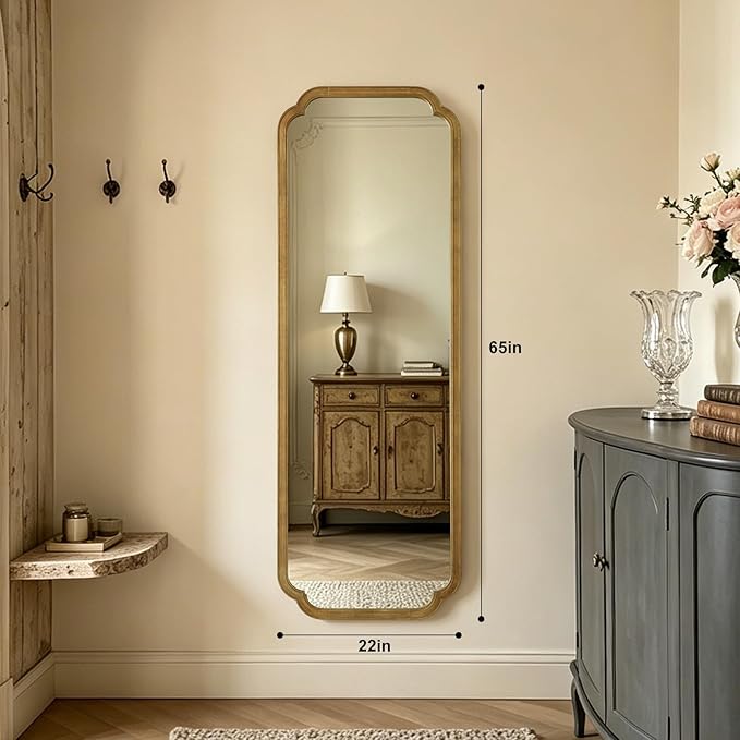 WallBeyond Full Length Mirror Wall Mounted 65"x22", Rustic Wooden Frame Floor Mirror, Large Full Body Mirror for Bedroom, Leaning or Hanging Against Wall (Natural Solid Wood)