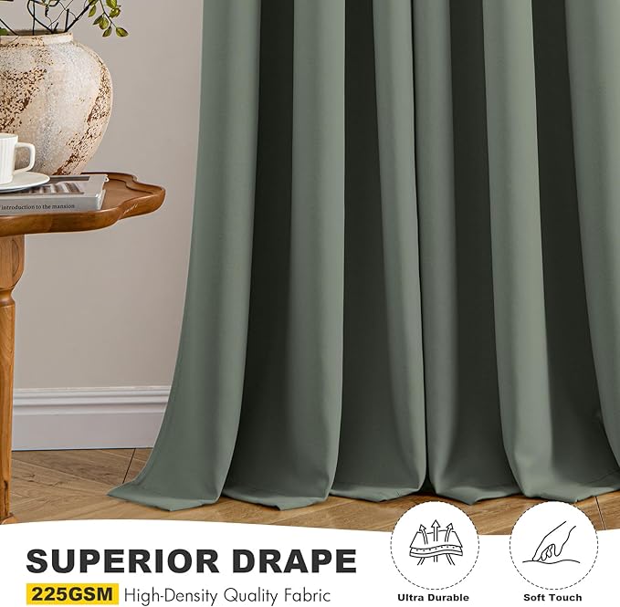 MIULEE Dark Mallard Blackout Curtains for Bedroom Living Room 63 Inches Long 2 Panels, Thermal Insulated Room Darkening Drapes Grommet Noise Reducing Light Blocking Window Treatments 40x63 Inch