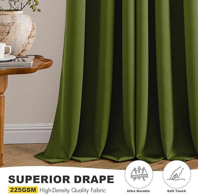 MIULEE Light Olive Green Blackout Curtains for Bedroom Living Room 45 Inches Long 2 Panels, Thermal Insulated Room Darkening Drapes Grommet Noise Reducing Light Blocking Window Treatments 40x45 Inch