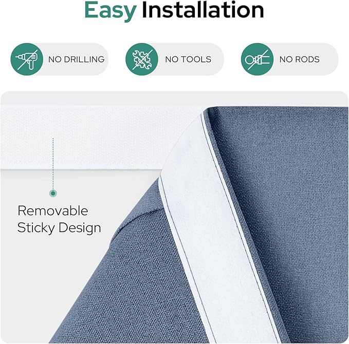 HOMEIDEAS Classroom 100% Linen Blackout French Door Curtains, Classroom Door Window Cover, Privacy Shades Thermal Insulated Small Window Covering, 1 Panel, W8 X L36 Inch, Stone Blue