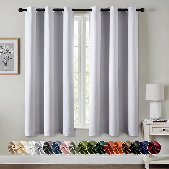 MIULEE Greyish White Blackout Curtains for Bedroom Living Room 63 Inches Long 2 Panels, Thermal Insulated Room Darkening Drapes Grommet Noise Reducing Light Blocking Window Treatments 34x63 Inch