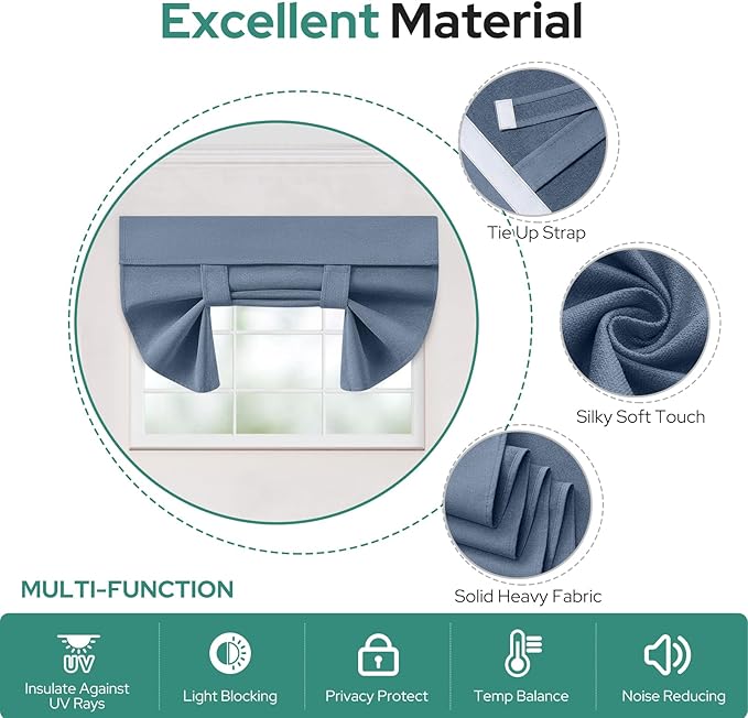 HOMEIDEAS 100% Linen Blackout French Door Curtains, Privacy Small Door Window Curtains, 26 X 20 Inch Shades for Front Window, Thermal Insulated Covering, 1 Panel, Stone Blue