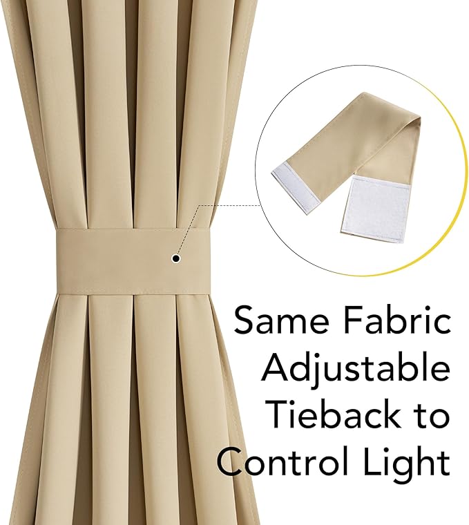 NICETOWN 100% Blackout Door Curtain for French Front Door with Adjustable Tieback, Thermal Insulated Privacy Room Darkening Window Covering for Kitchen, W30 x L72, 1 Panel, Biscotti Beige