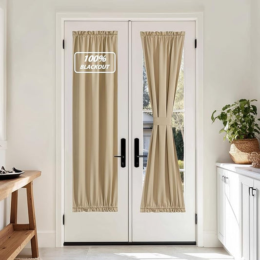 NICETOWN 100% Blackout French Door Curtain, Privacy Door Curtains for Window, 25 X 72 Inch Long Room Darkening Blinds, Thermal Insulated Window Shades for Bedroom, 1 Panel, Biscotti Beige