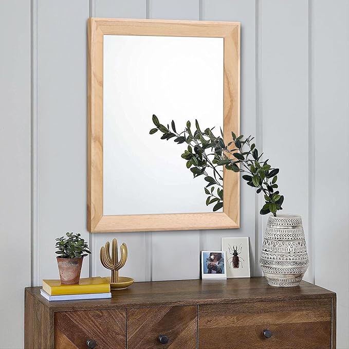AAZZKANG Rustic Mirrors for Wall Rectangle Wood Frame Mirror Decorative for Farmhouse Bedroom Bathroom Living Room Large 20"x16"