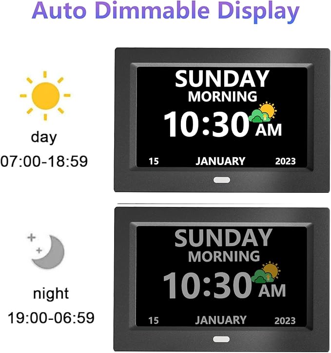 10 Inch Clock with Day and Date for Elderly Large Display Digital Clocks 12 Alarm 3 Display Modes Large Font Alzheimer's Clock Alarm Clocks for Seniors Auto DST 10in Black