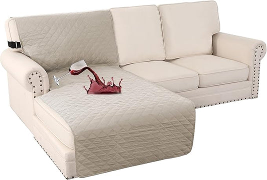 Turquoize 100% Waterproof Sofa Covers Chaise Lounge L Shape Sofa Protector Slip Cover Triple Non-Slip Sofa Slipcover for Sectional Couch Cover for Pets, Kids (Chaise, Pale Oak)