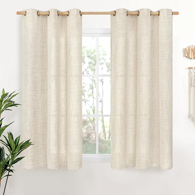 YoungsTex 48 Inches Long Linen Curtains for Short Window, Boho Textured Drapes Light Filtering with Bronze Grommet Privacy for Bedroom Living Room Windows, 42 x 48 Inch, 2 Panels