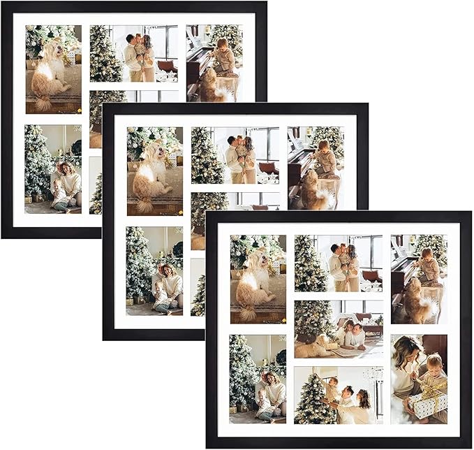 Golden State Art, 13.7x15.7 Matted Black Wood 7-Opening for 4 x 6 Collage Picture Frame, 3 Pack