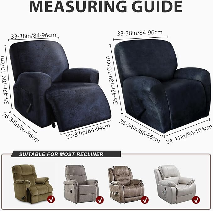 ANARACHON Recliner Chair Covers Leather Like, 4 Pieces Recliner Cover for Recliner Chair, Soft Sofa Slipcover Furniture Protector Washable Sofa Cover for Pets Kids (X-Large, Navy 1)