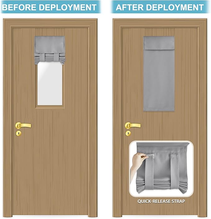 RYB HOME Classroom Door Window Cover, Blackout Shades for Classroom Windows and Doors Cover Lockdown Shades, Room Darkening Design Blocks Views, W 12 x L 30, 1 Panel, Sliver Grey