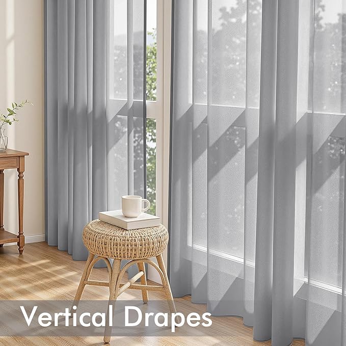 MIULEE Dark Grey Sheer Curtains 108 Inches Long, 4 Panels Set, Rod Pocket Light Filtering Window Drapes for Bedroom and Living Room, Elegant Airy Fabric, 54 x 108 Inches