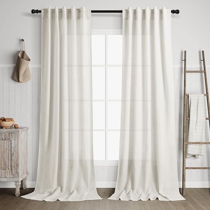 Nanspring 2 Panels Set Cream Linen Curtains 108 inches Long for Living Room Extra Back Tab Neutral Farmhouse Light Filtering Semi Sheer Drapes Ceiling to Floor Ivory 9 FT 38 Wide
