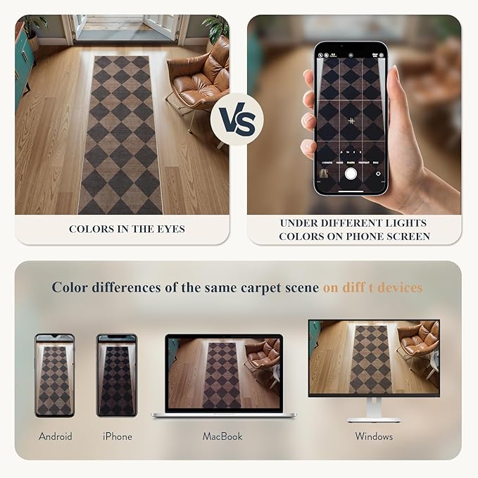 Beeiva Checkered Print Hallway Runner Rug 2x6, Moroccan Kitchen Runner Rugs Non Skid Washable 6ft Ultra Thin Stain Resistant Entryway Decor, Diamond Gingham Alfombra for Bathroom Laundry (Brown/Black)