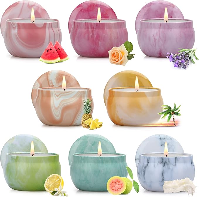 8 Pack Soy Wax Scented Candle Gift Set for Women, Floral, Fruity & Fresh Scents
