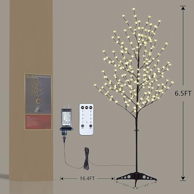Lightshare Cherry Blossom Tree 6FT 208 LED Lighted Tree Multicolor with Remote Contrl for Decoration Inside and Outside, Home Patio Wedding Festival Christmas Decor