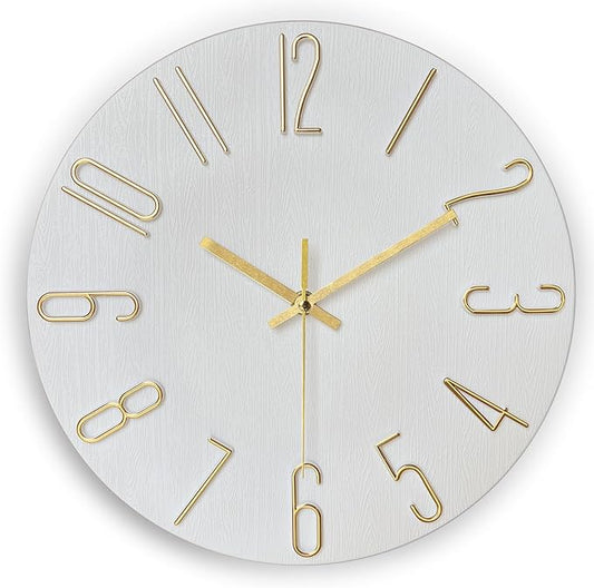 AIRUIFU Wall Clock 12 Inch Silent Non-Ticking Modern Clocks Battery Operated - Analog Small Classic for Office, Home, Bathroom, Kitchen, Bedroom, School, Living Room (White)
